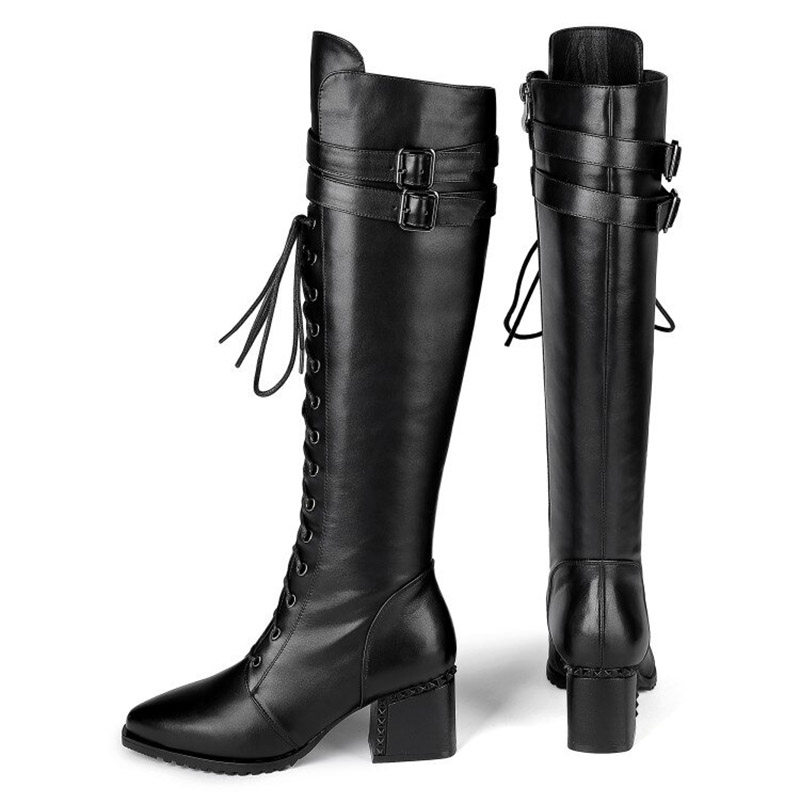 Stylish Women's Boots With Genuine Leather In Rock Style / Fasion Shoes With Square Heel