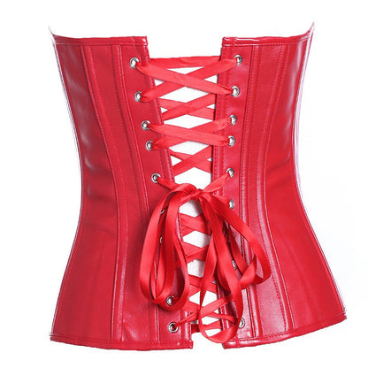 Synthetic Leather Lace-Up Boned Corset / Sexy Simple Designed Women's Bustier With G-Strings