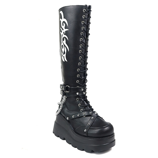 Trendy Ladies Black Lace-up Boots in Gothic Style / Motorcycles Women's Platform Boots