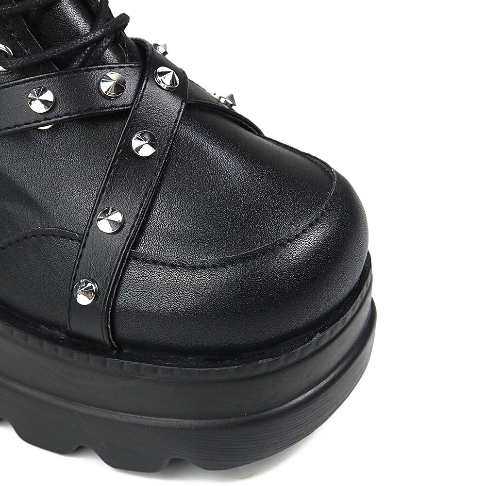 Trendy Ladies Black Lace-up Boots in Gothic Style / Motorcycles Women's Platform Boots