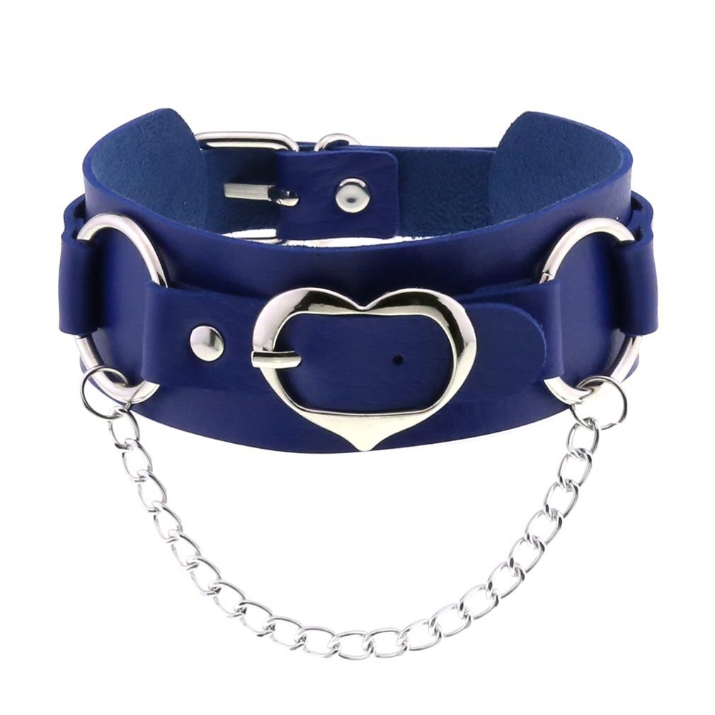 Unisex Choker Of PU Leather / Gothic Accessories Of Heart Shape Metal Chain