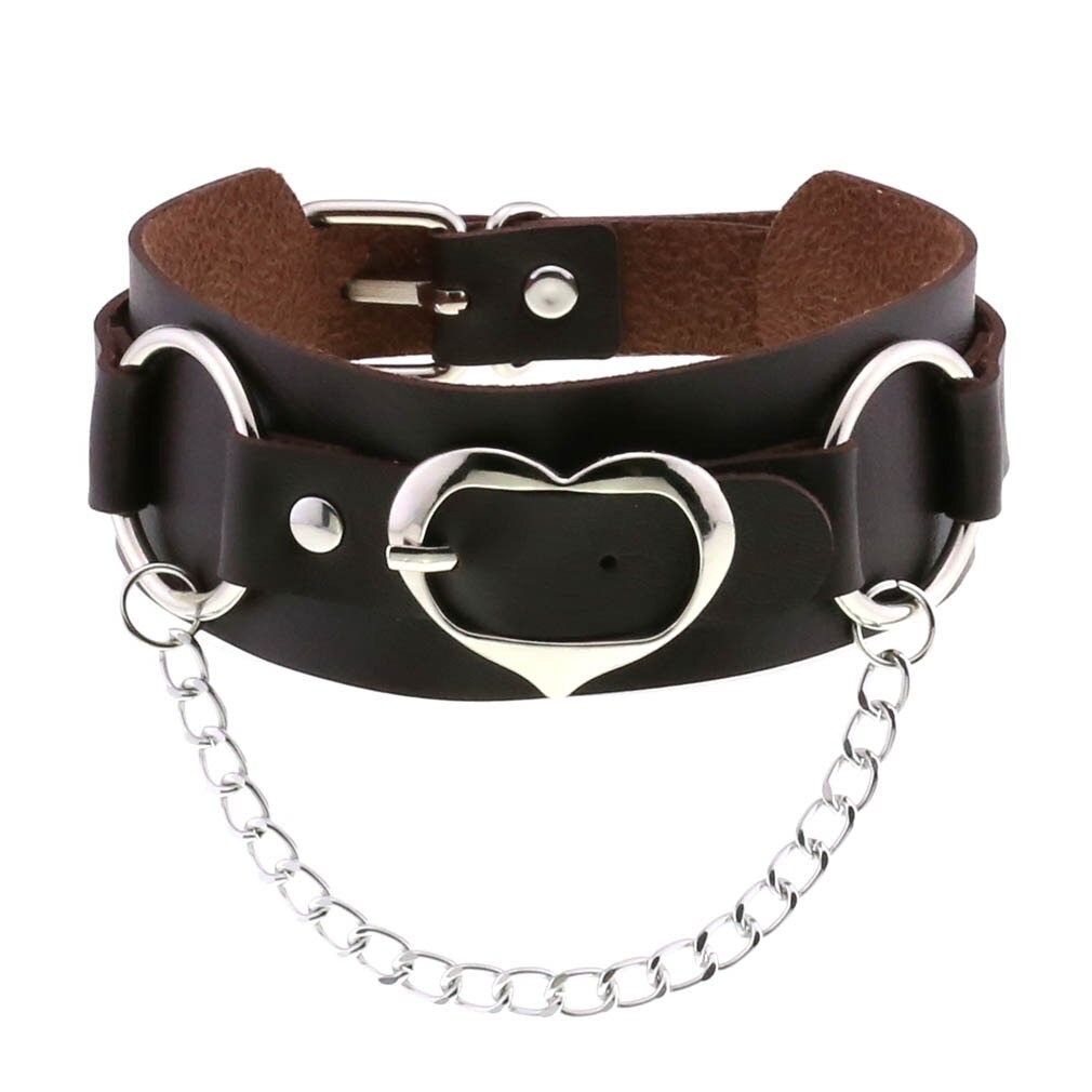 Unisex Choker Of PU Leather / Gothic Accessories Of Heart Shape Metal Chain