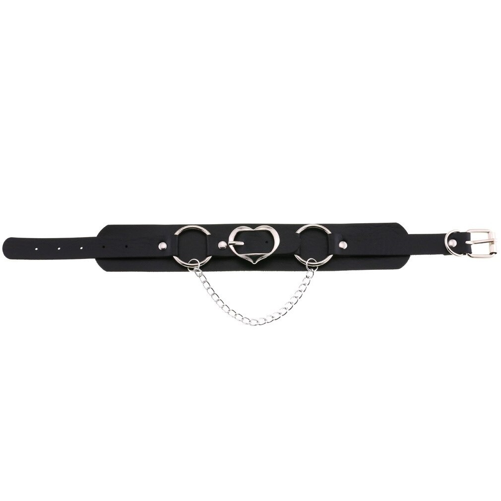 Unisex Choker Of PU Leather / Gothic Accessories Of Heart Shape Metal Chain