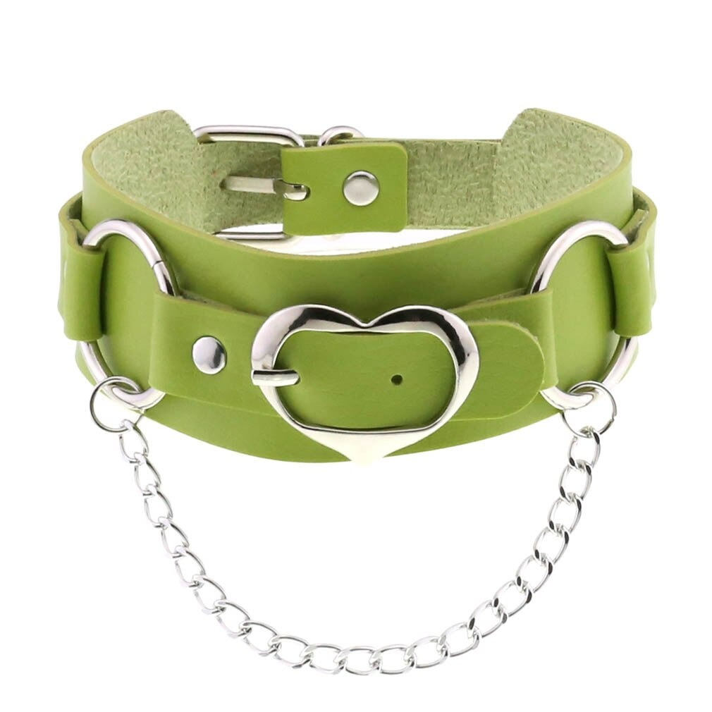 Unisex Choker Of PU Leather / Gothic Accessories Of Heart Shape Metal Chain