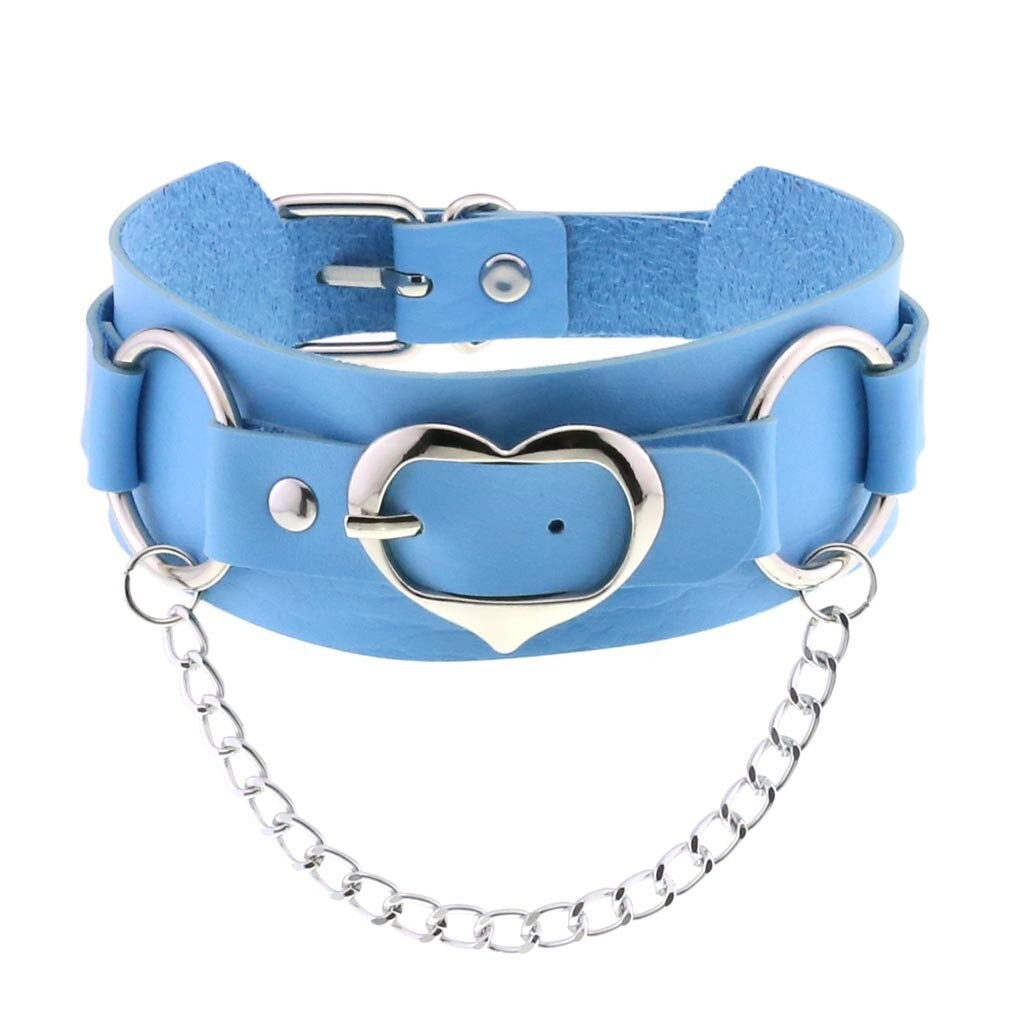 Unisex Choker Of PU Leather / Gothic Accessories Of Heart Shape Metal Chain