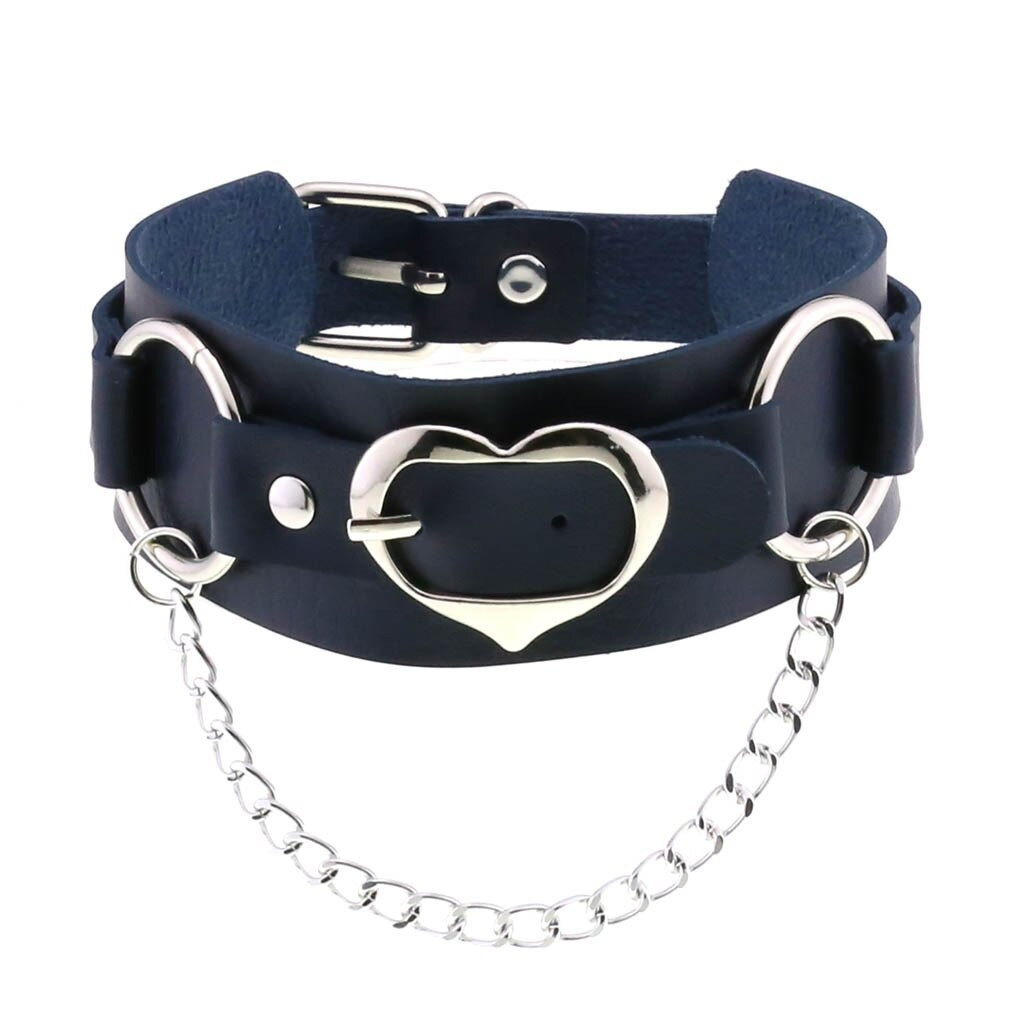 Unisex Choker Of PU Leather / Gothic Accessories Of Heart Shape Metal Chain