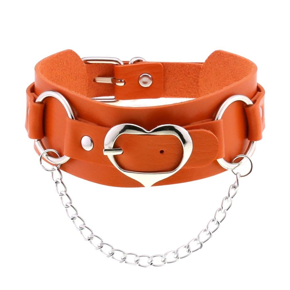 Unisex Choker Of PU Leather / Gothic Accessories Of Heart Shape Metal Chain