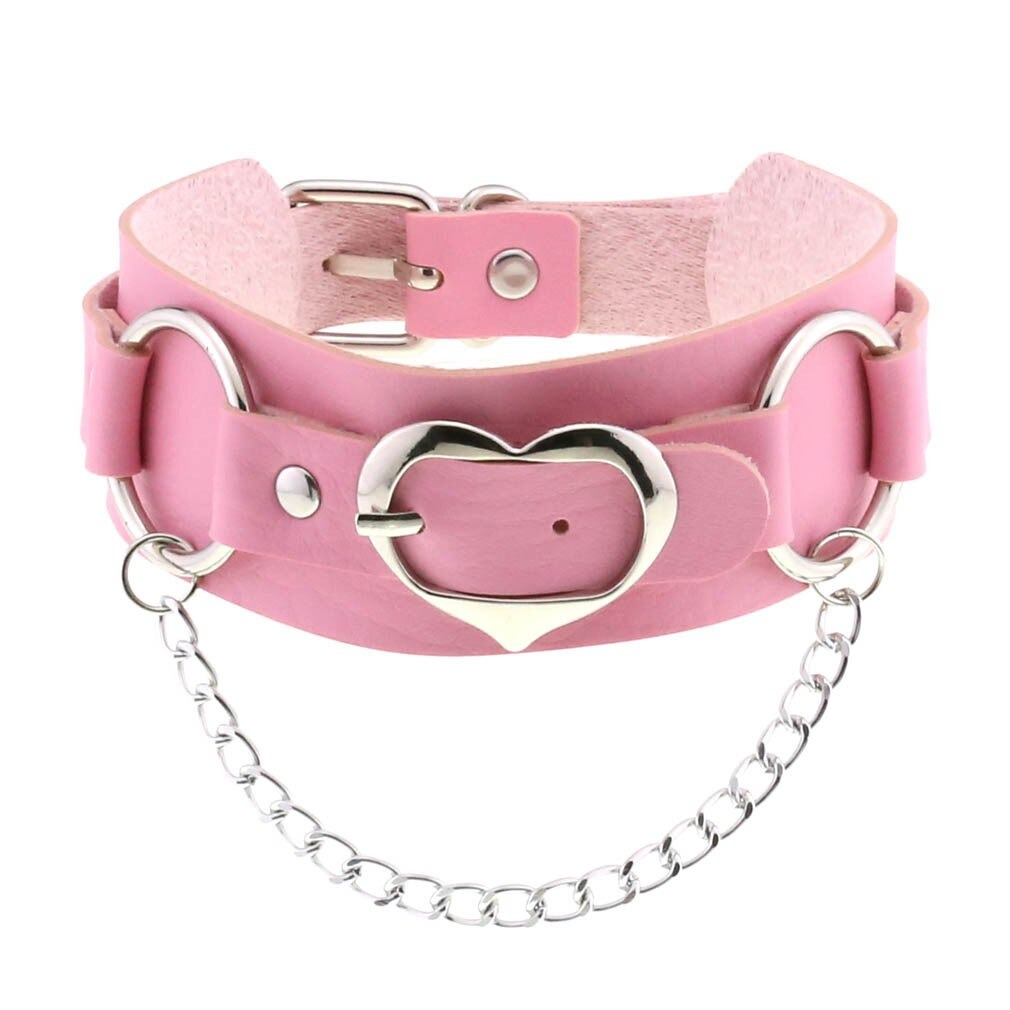 Unisex Choker Of PU Leather / Gothic Accessories Of Heart Shape Metal Chain