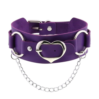 Unisex Choker Of PU Leather / Gothic Accessories Of Heart Shape Metal Chain