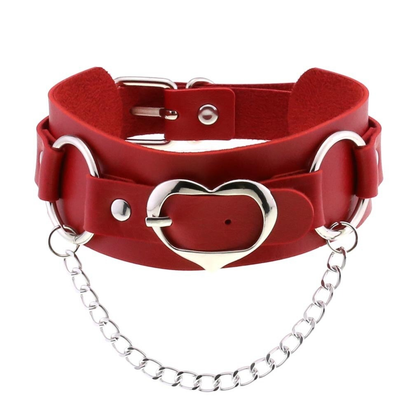 Unisex Choker Of PU Leather / Gothic Accessories Of Heart Shape Metal Chain