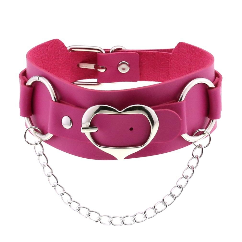 Unisex Choker Of PU Leather / Gothic Accessories Of Heart Shape Metal Chain