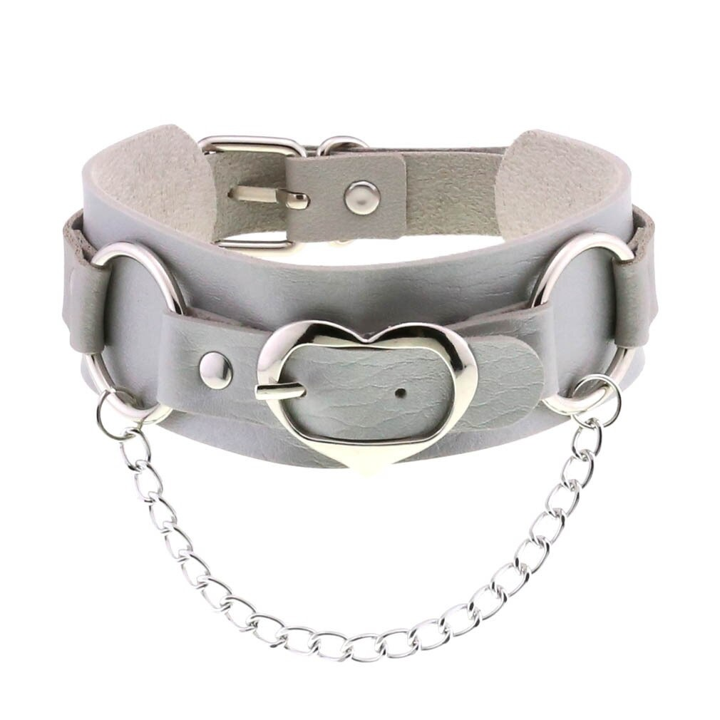 Unisex Choker Of PU Leather / Gothic Accessories Of Heart Shape Metal Chain