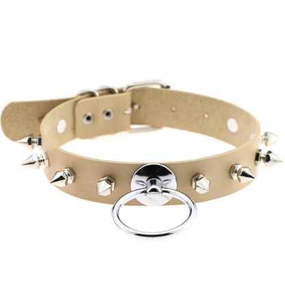 Unisex PU Leather Punk Choker With Metal Spikes And Ring / Adjustable Necklace / Studded Jewelry