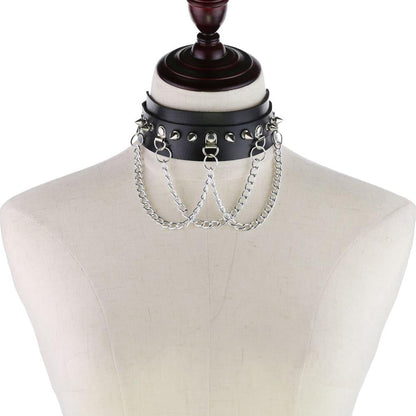 Vegan Leather Gothic Choker With Zinc Alloy Chain / Sexy Spiked Collar / Festival Jewelry
