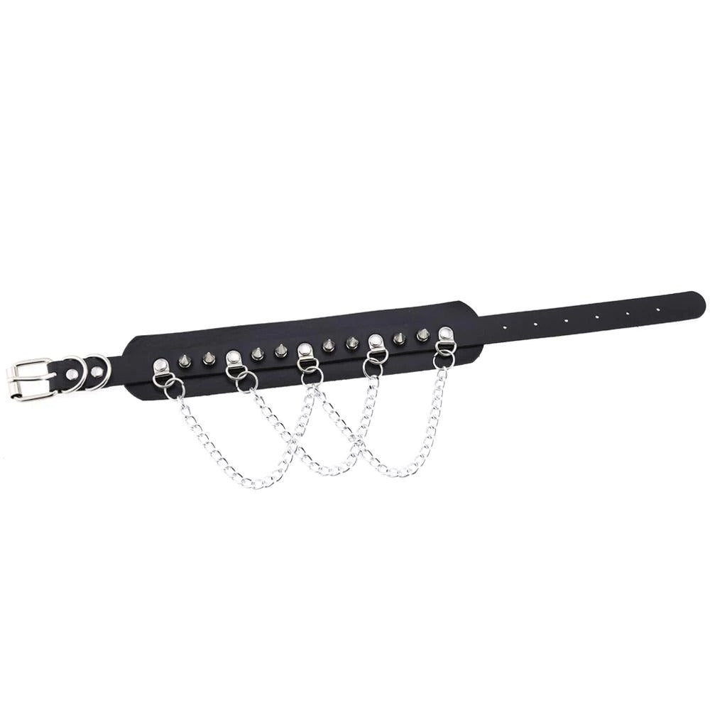 Vegan Leather Gothic Choker With Zinc Alloy Chain / Sexy Spiked Collar / Festival Jewelry