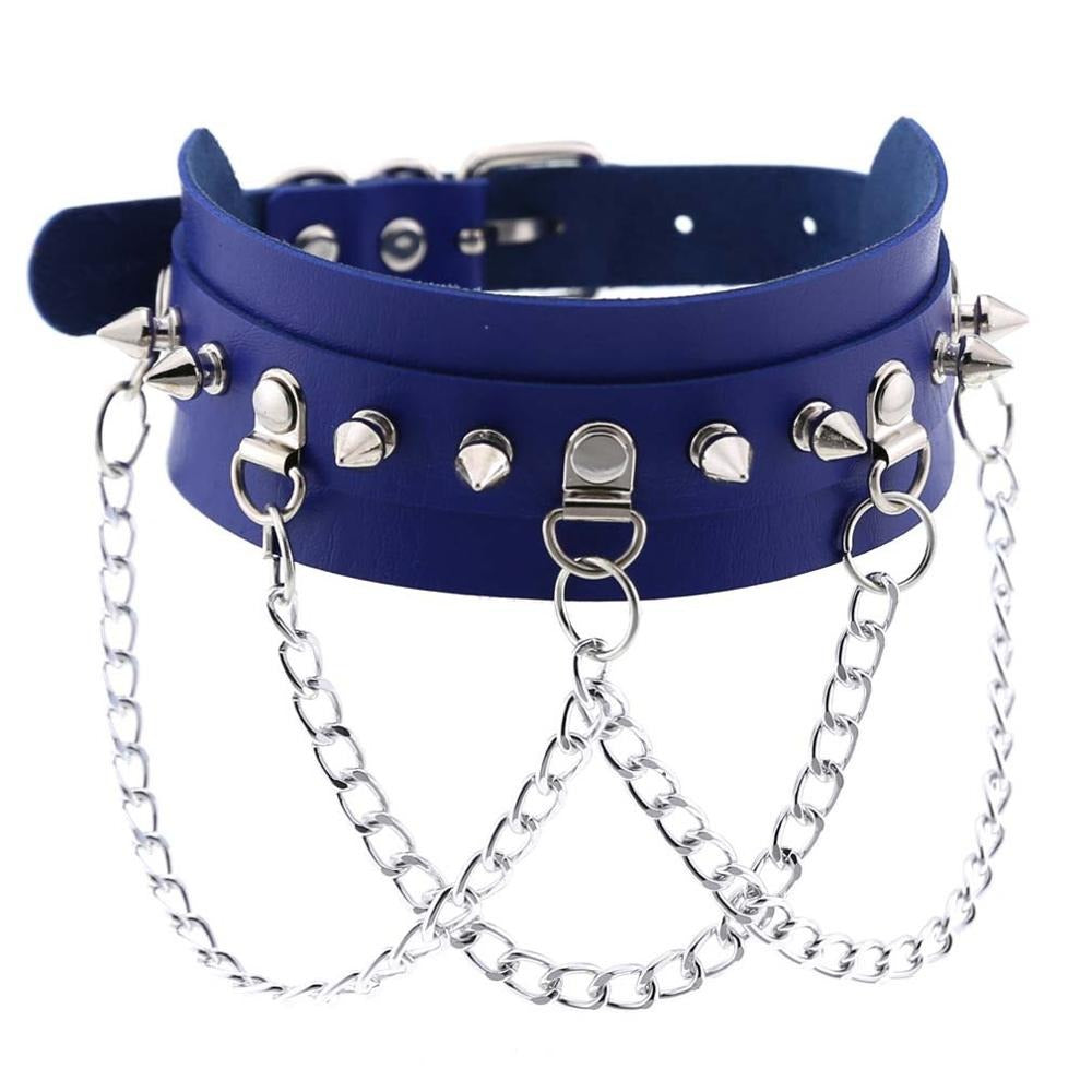 Vegan Leather Gothic Choker With Zinc Alloy Chain / Sexy Spiked Collar / Festival Jewelry