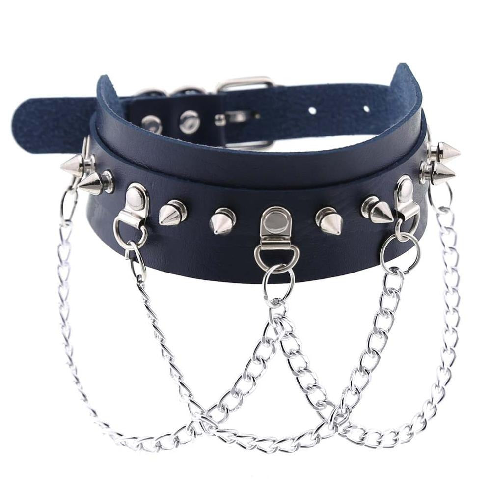 Vegan Leather Gothic Choker With Zinc Alloy Chain / Sexy Spiked Collar / Festival Jewelry