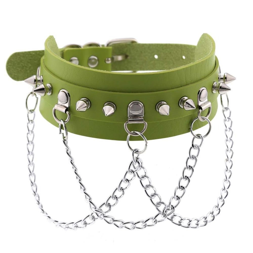 Vegan Leather Gothic Choker With Zinc Alloy Chain / Sexy Spiked Collar / Festival Jewelry