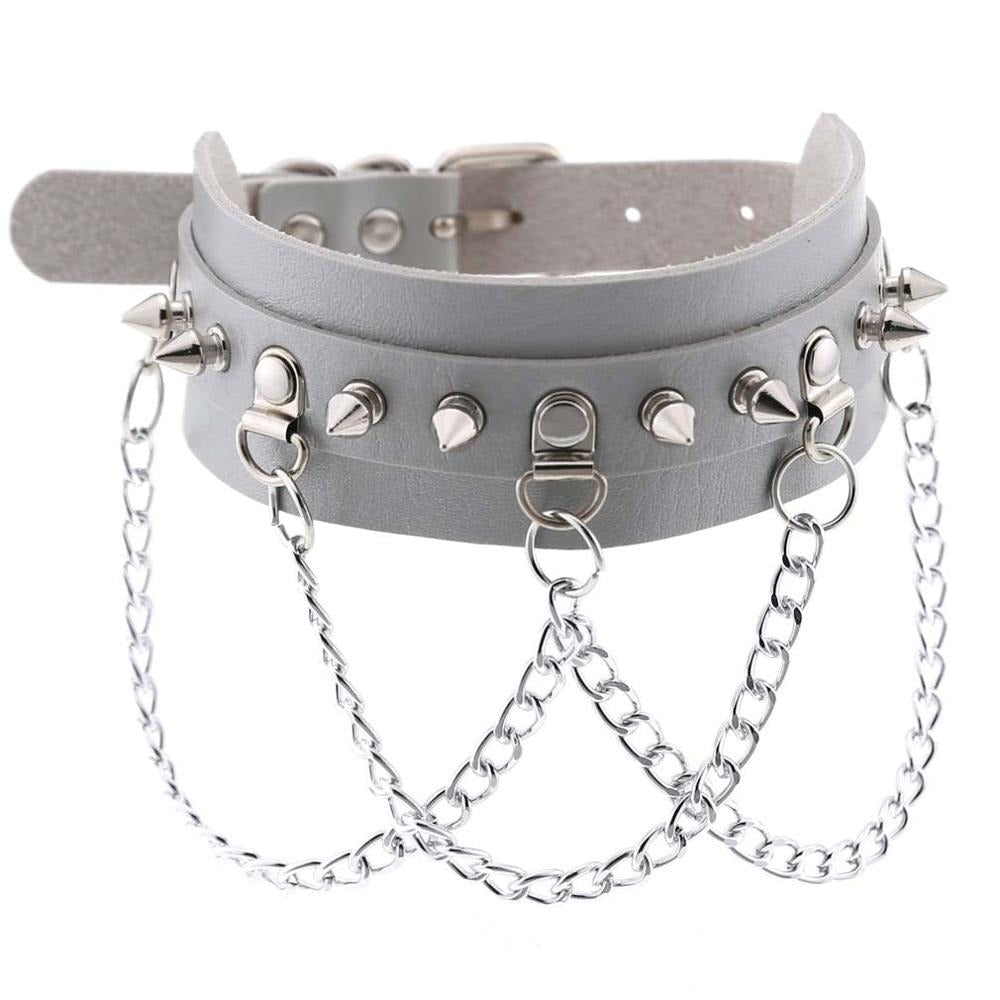 Vegan Leather Gothic Choker With Zinc Alloy Chain / Sexy Spiked Collar / Festival Jewelry