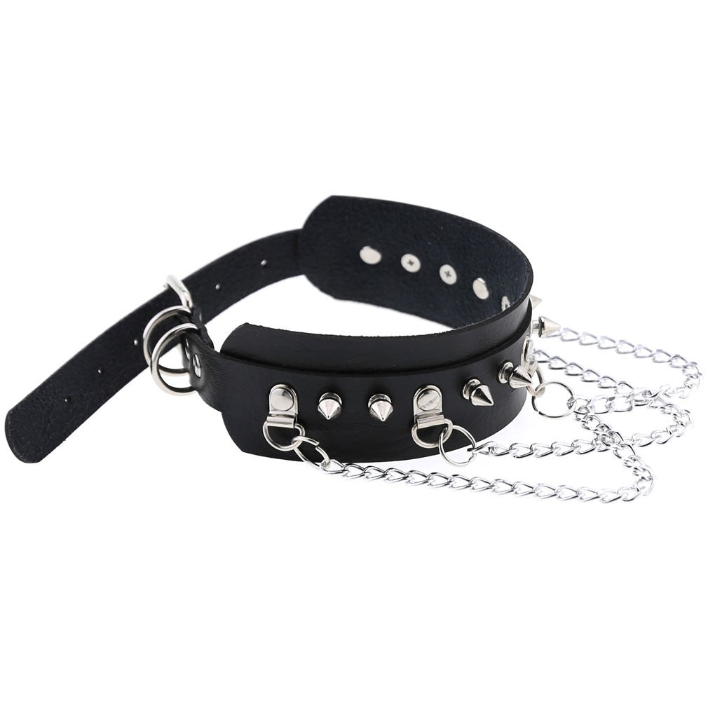 Vegan Leather Gothic Choker With Zinc Alloy Chain / Sexy Spiked Collar / Festival Jewelry