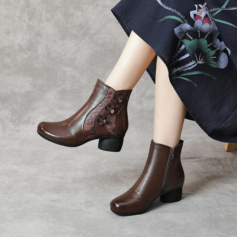 Winter Genuine Leather High Heels Ankle Boots / Elegant Women's Warm Shoes