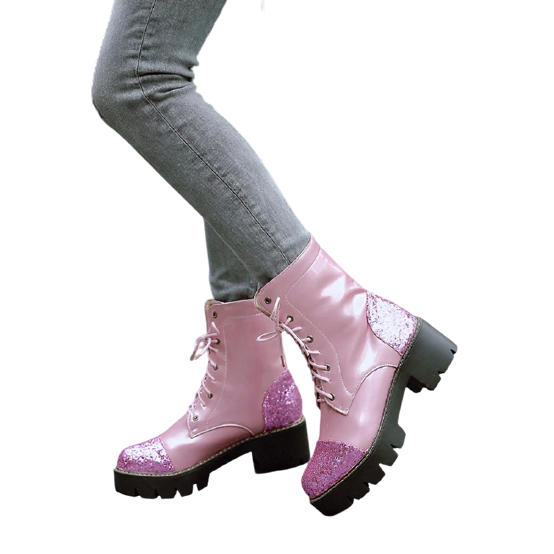 Women Brilliant Ankle Boots Of Thick Heels / Fashion Footwear For Ladies Of Lace Up