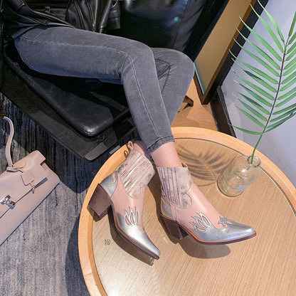 Women Genuine Leather Shoes with Low Heel / Vintage Ankle Womens Boots / Rocker Chick Shoes