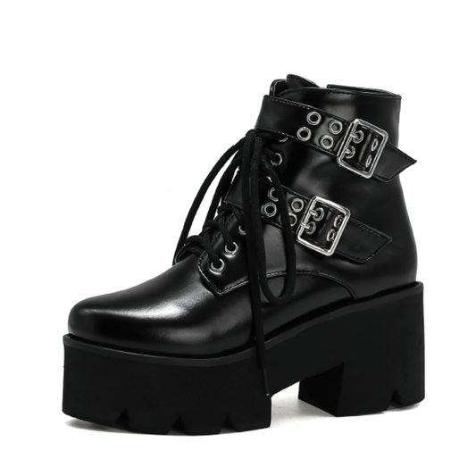 Women Gothic Short Boots With Stylish Buckle / Footwear With Thick Hee