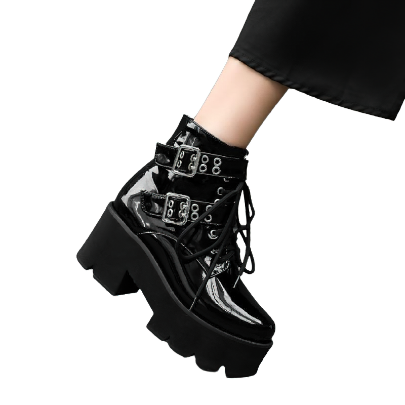 Women Gothic Short Boots With Stylish Buckle / Footwear With Thick Hee