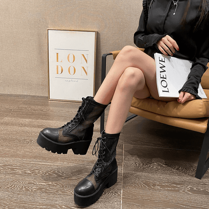 Women's Breathable Thick Sole Ankle Boots / Fashion Luxury Lace Up Platform Boots