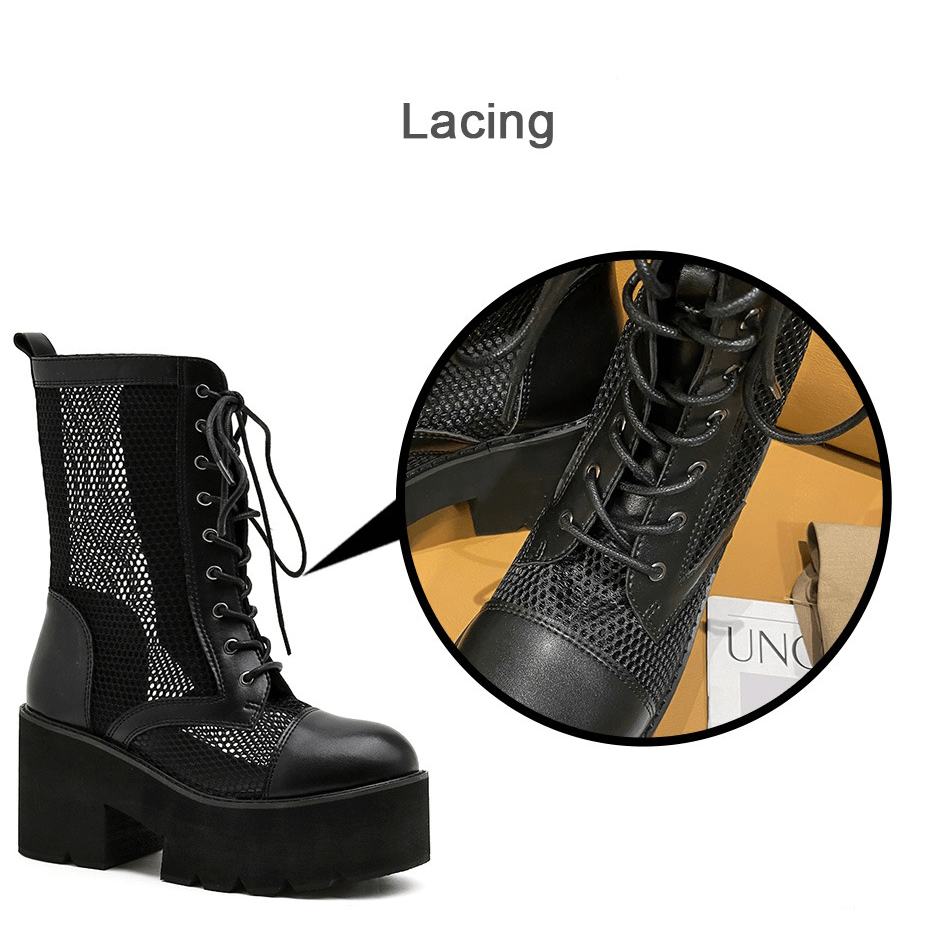Women's Breathable Thick Sole Ankle Boots / Fashion Luxury Lace Up Platform Boots