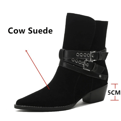 Women's Cow Suede Ankle Boots in Punk Style / Casual Buckles Rivets Pointed Toe Shoes