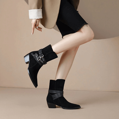 Women's Cow Suede Ankle Boots in Punk Style / Casual Buckles Rivets Pointed Toe Shoes