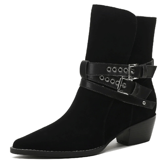 Women's Cow Suede Ankle Boots in Punk Style / Casual Buckles Rivets Pointed Toe Shoes