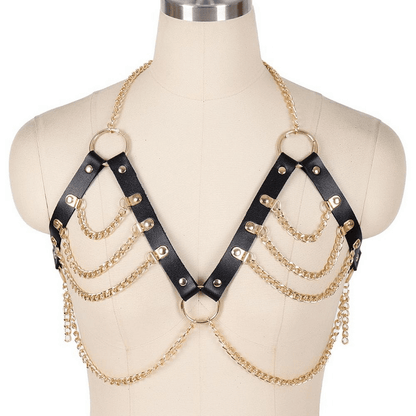 Women's Faux Leather Chest Harness with Chain Decoration / Sexy Gothic Body Harness