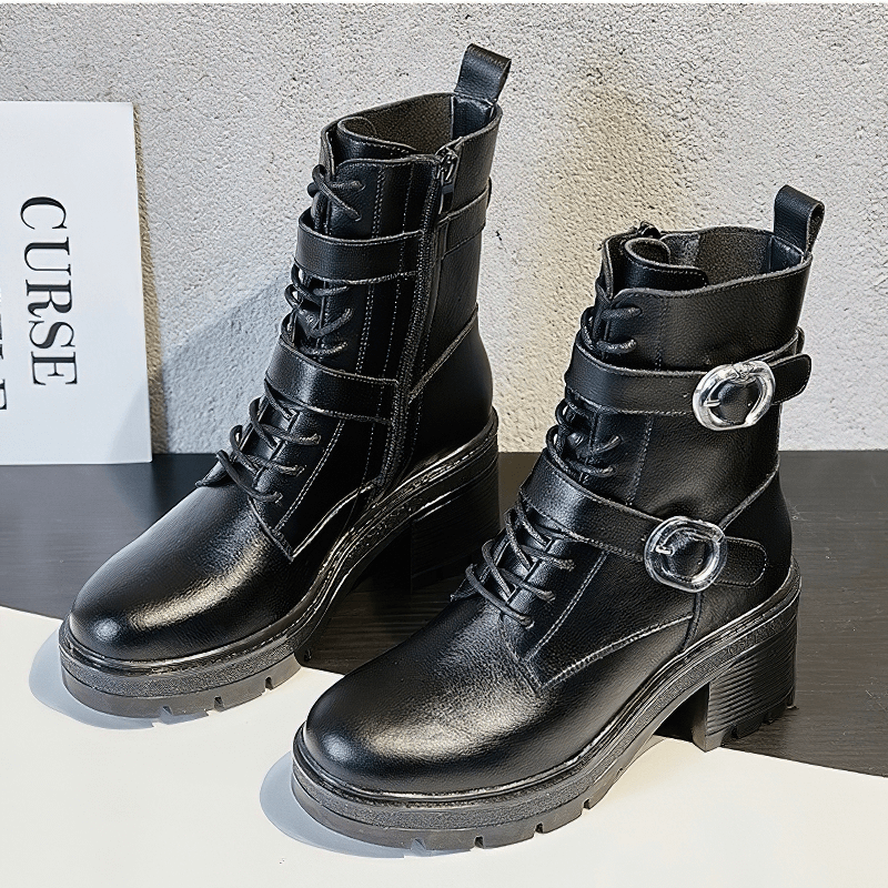 Women's High Heel Lace Up Ankle Boots / Zipper Plush Genuine Leather Boots