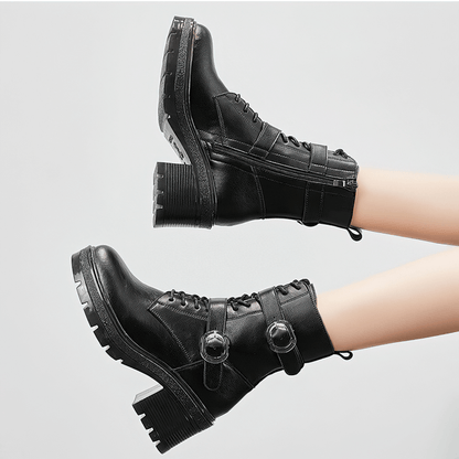 Women's High Heel Lace Up Ankle Boots / Zipper Plush Genuine Leather Boots