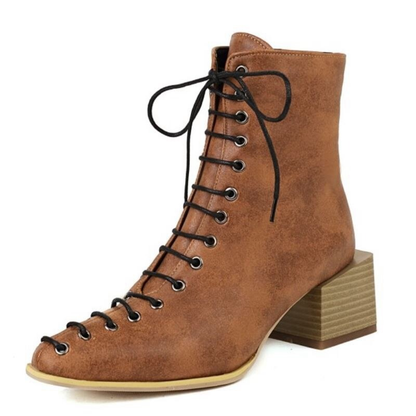 Women Shoes Ankle Boots of Mixed Color on Thick Heels Lace Up / Fashion Female Short Footwear