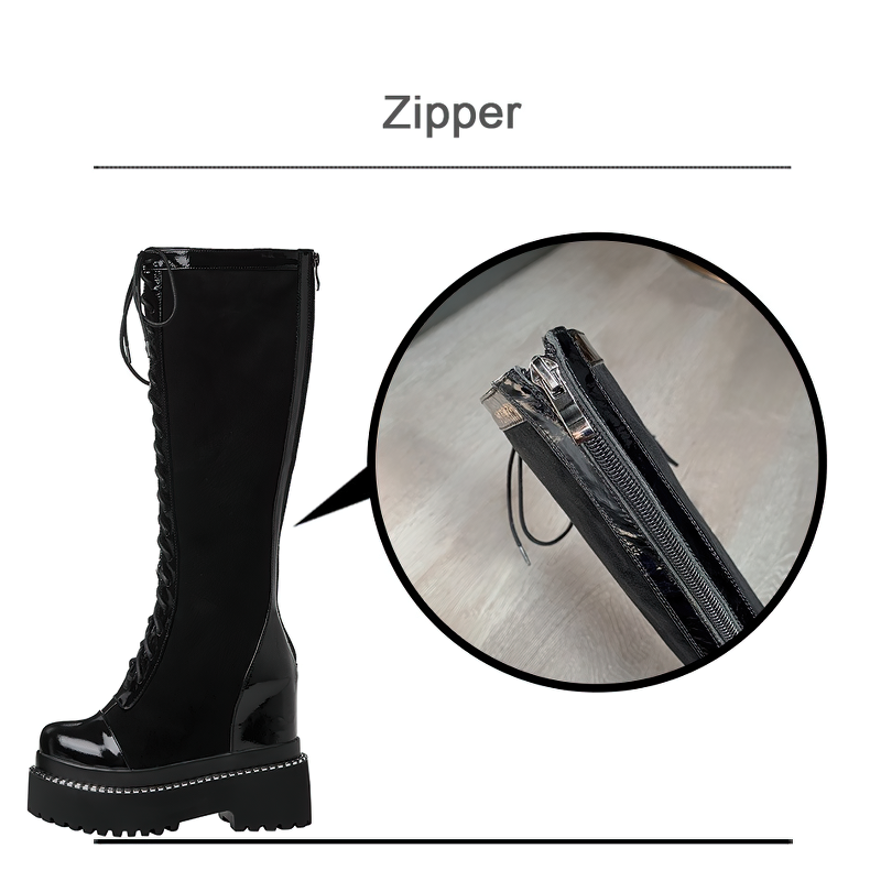 Women's Black Boots in British Style / Female Over-the-Knee Long Boots with Thick Bottom