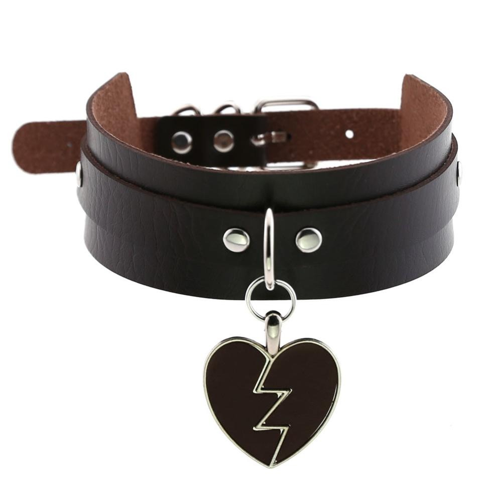 Women's Black Gothic Necklace Collar / Fashion Leather Choker Necklace with Heart