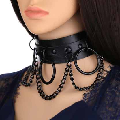 Women's Black Gothic Punk Choker Goth Chain Collar / Fashion Leather Accessories