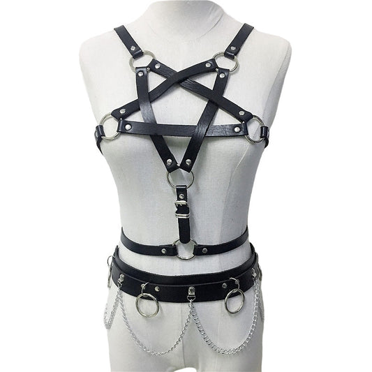Women's Body Harness with Pentagram in Gothic Style / Sexy Bra Belts Body Bondage / Gothic Garters