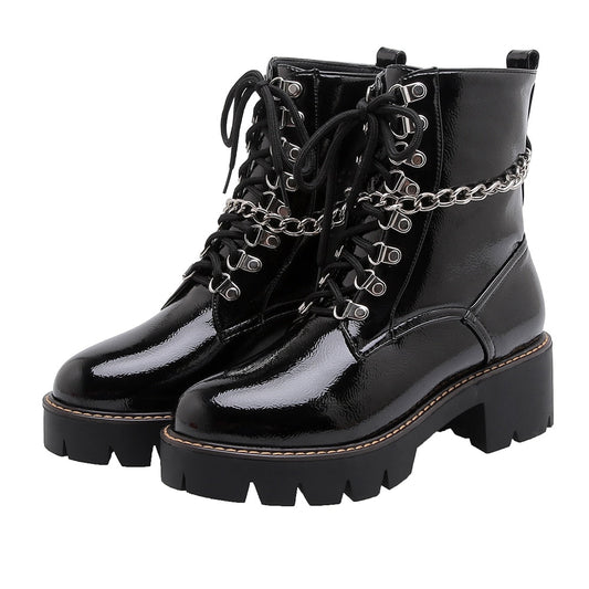 Women's CHain Ankle Boots / Autumn-Winter-Spring Lace Up Women Shoes