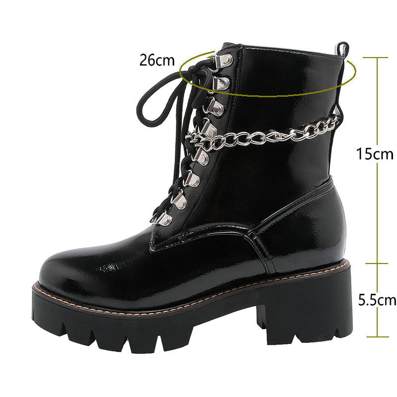 Women's CHain Ankle Boots / Autumn-Winter-Spring Lace Up Women Shoes
