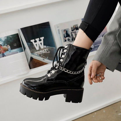 Women's CHain Ankle Boots / Autumn-Winter-Spring Lace Up Women Shoes