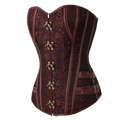 Women's Corset With Floral Pattern / Steampunk Style Waist Shapewear / Overbust Corset With G-String