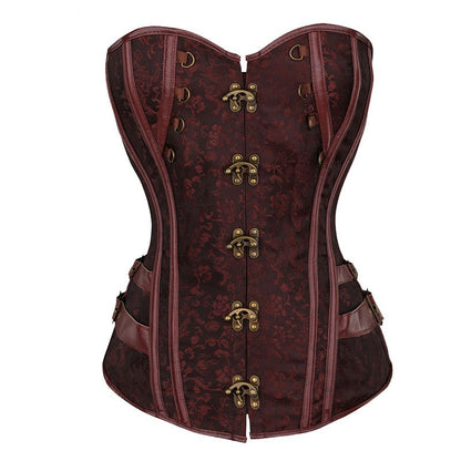 Women's Corset With Floral Pattern / Steampunk Style Waist Shapewear / Overbust Corset With G-String