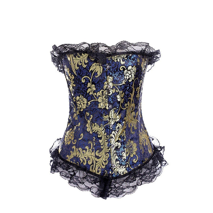 Women's Elegant Lace Corset With Gold Floral / Gothic Aesthetic Lacing Corset