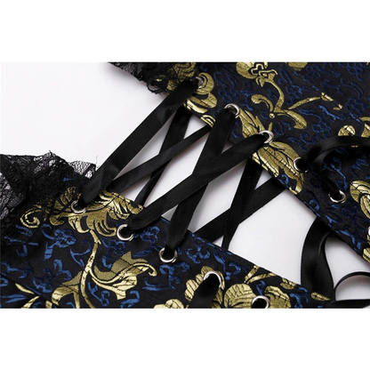 Women's Elegant Lace Corset With Gold Floral / Gothic Aesthetic Lacing Corset
