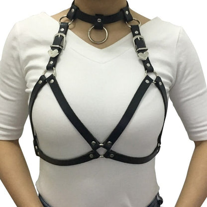Women's Faux Leather Adjustable Body Chest Harness / Ladies Hot Sexy Gothic Caged Bra Waist Belt